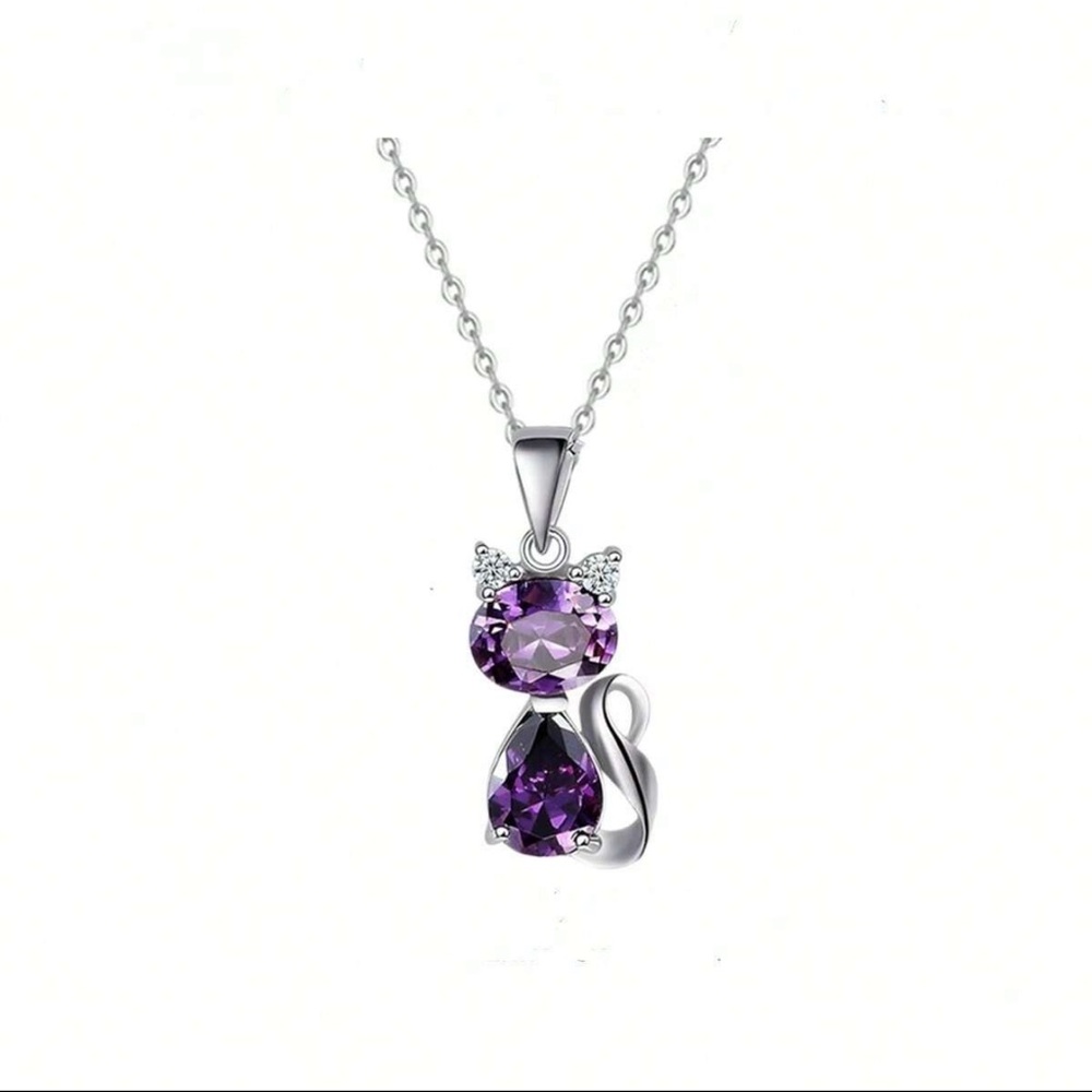 Purple Cat Pendant Necklace, Purple Amethyst Cat Necklace, Cat Lover Gifts
